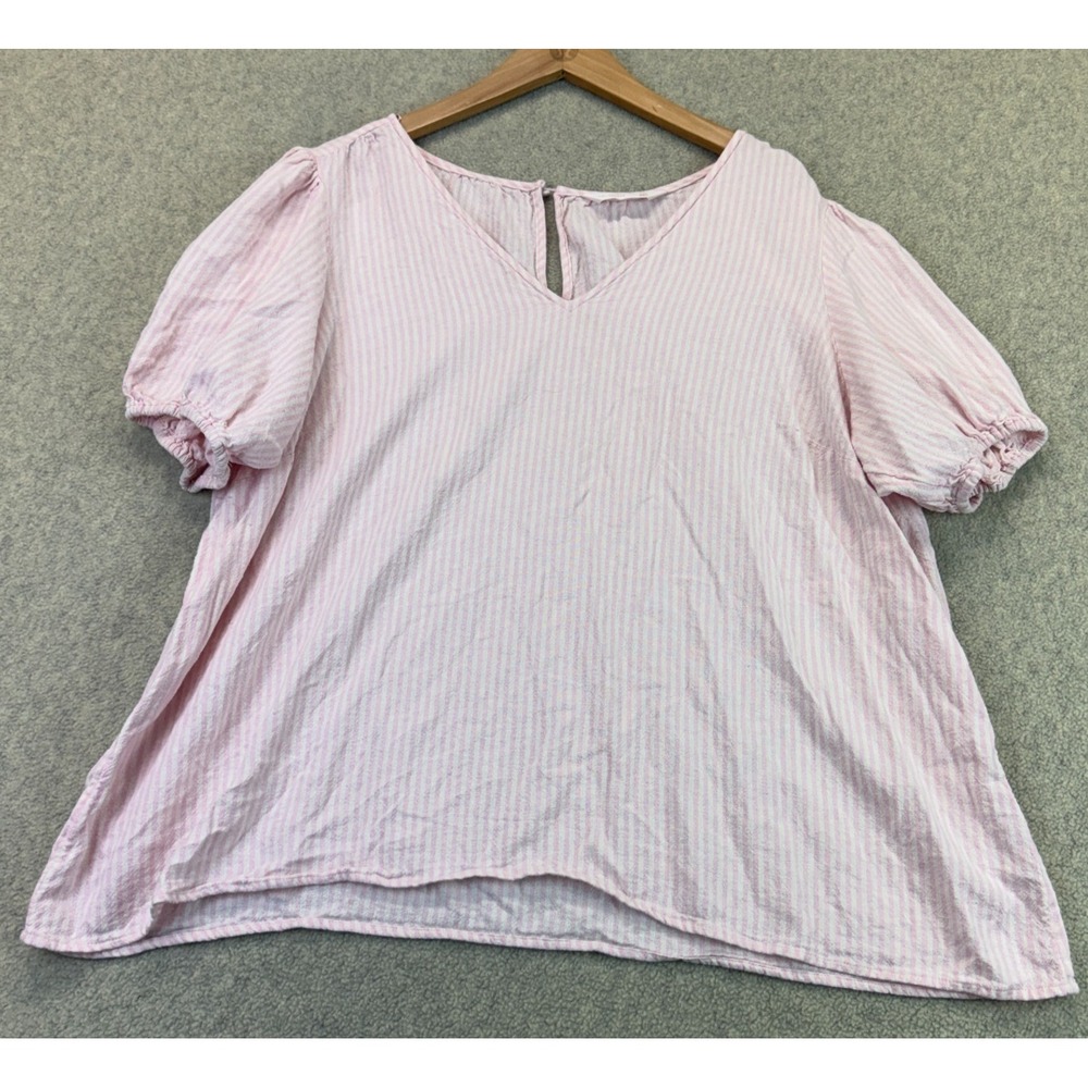 LCLauren Conrad Womens Blouse Top Pink White Striped Balloon Short Sleeve 2XL